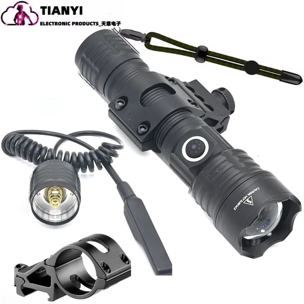 Torcia LED laser bianca con zoom da 20 W Luce tattica ricaricabile ad alti lumen, attacco Picatinny, pressostato per lunga distanza
