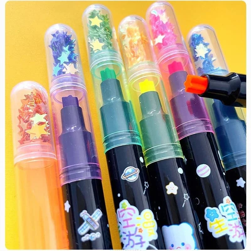 6 colori/set Evidenziatore stella Kawaii Colore caramella Penna stamper carina Conto a mano Regali per studenti Forniture di cancelleria scolastica