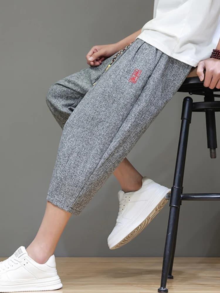 New Chinese Style Linen Men's Shorts Summer Thin Wide Leg Loose Fit Cotton Linen Casual Straight Tube Pants Breathable