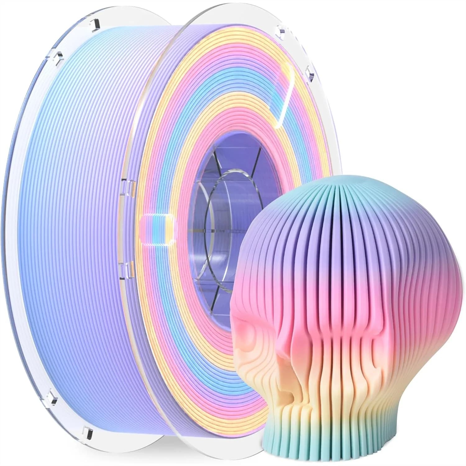 Filamento PLA Opaco Arcobaleno per Stampante 3D, Multicolore Cangiante 1.75mm 1kg, Superficie Liscia a Basso Deformamento per Stampe Creative