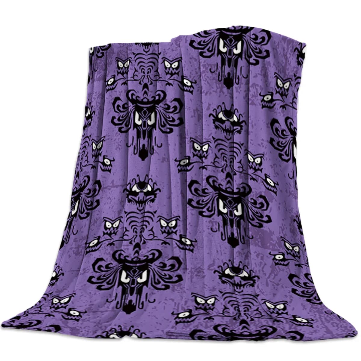Halloween Grimace Haunted Mansion Copriletto Coperte Flanella da viaggio in pile Avvolgente ipoallergenico Migliora il sonno Anti-allergia