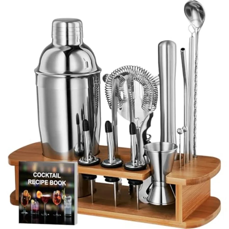 Set Shaker per Cocktail - Kit da Barman in Acciaio Inox 17 Pezzi, Shaker per Martini, Accessori per Bar Domestico, Set Cocktail
