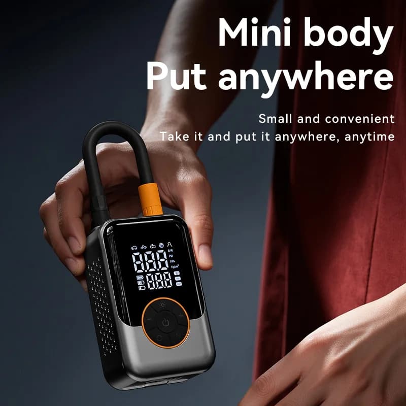 Pompa d'aria portatile senza fili, gonfiatore elettrico per pneumatici auto, compressore d'aria con display LCD, iniettore d'aria per bici, auto, moto, palloni.