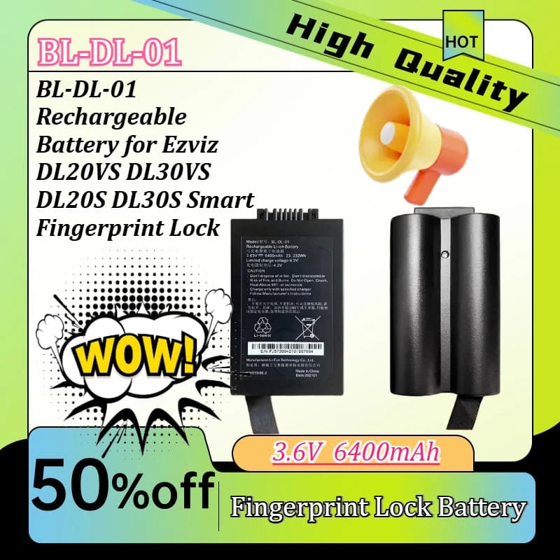 3.6V 6400mAh BL-DL-01 Rechargeable Battery for Ezviz DL20VS DL30VS DL20S DL30S Smart Fingerprint Lock