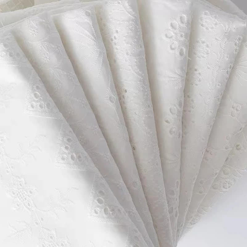 100% Cotton Lace Fabric Full Width Eyelet Hollow Water Soluble Embroidery Small Floral Cloth DIY Handmade Garment Sewing Materia