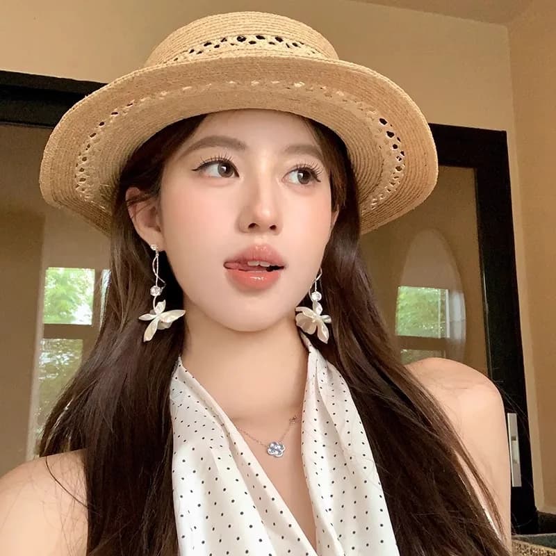 French flower long earrings women's summer high-end light luxury vacation earrings
