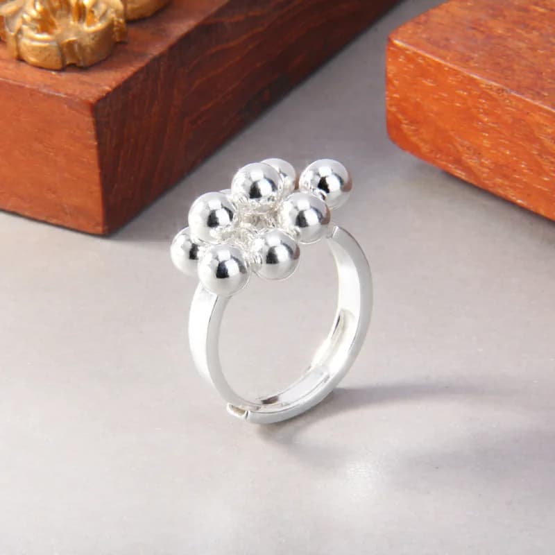 Anello con nappa con perline rotonde personalizzate in argento puro S925 per regalo di gioielli di lusso leggeri alla moda da donna