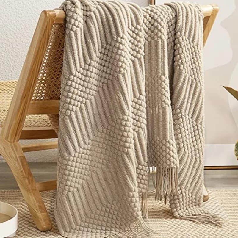 Coperte da tiro lavorate a maglia kaki con nappe Coperte da regalo vintage per esterni con texture robusta sovradimensionata accogliente Manta Para Divano