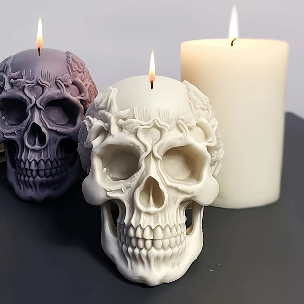 Stampo in silicone per candela per aromaterapia con teschio di rosa di Halloween Stampo per candela in resina epossidica con teschio 3D Decorazione DYIDIY fatta a mano