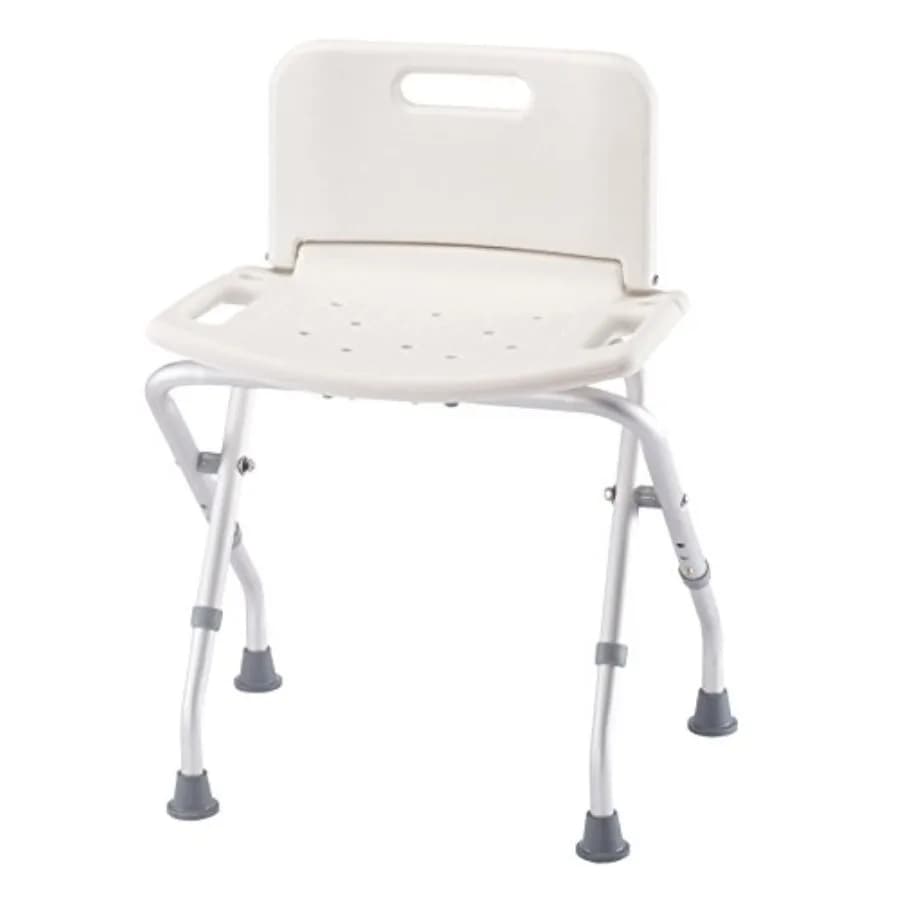 Sedile da Bagno Pieghevole con Supporto per la Schiena, Sgabello Portatile per Doccia, Bianco