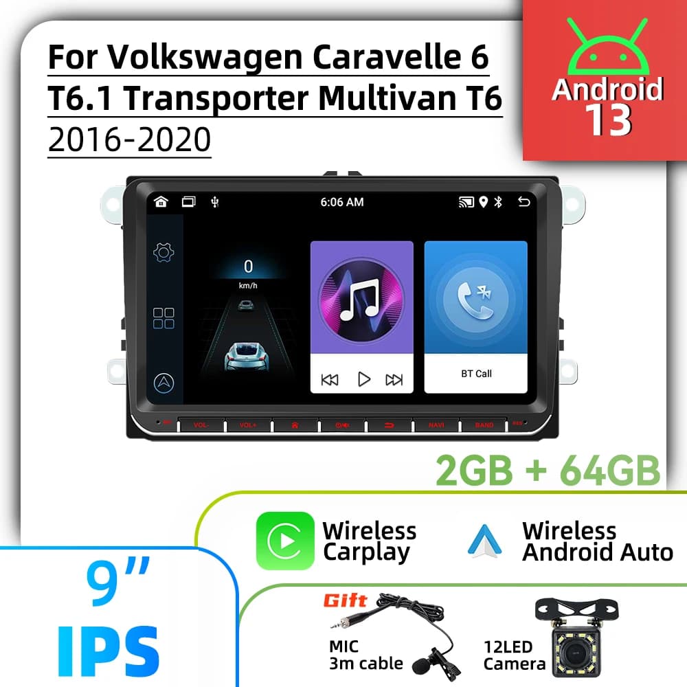 Car Multimedia 9" Screen Stereo for VW Volkswagen Caravelle 6 T6.1 Transporter Multivan T6 2016-2020 Carplay 2Din Android Radio