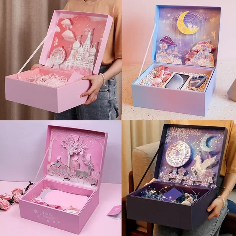Scatole regalo stereo in rilievo 3D con coperchi Scatola regalo grande per cartoni animati Confezione regalo di San Valentino per ragazze, amico, compleanno
