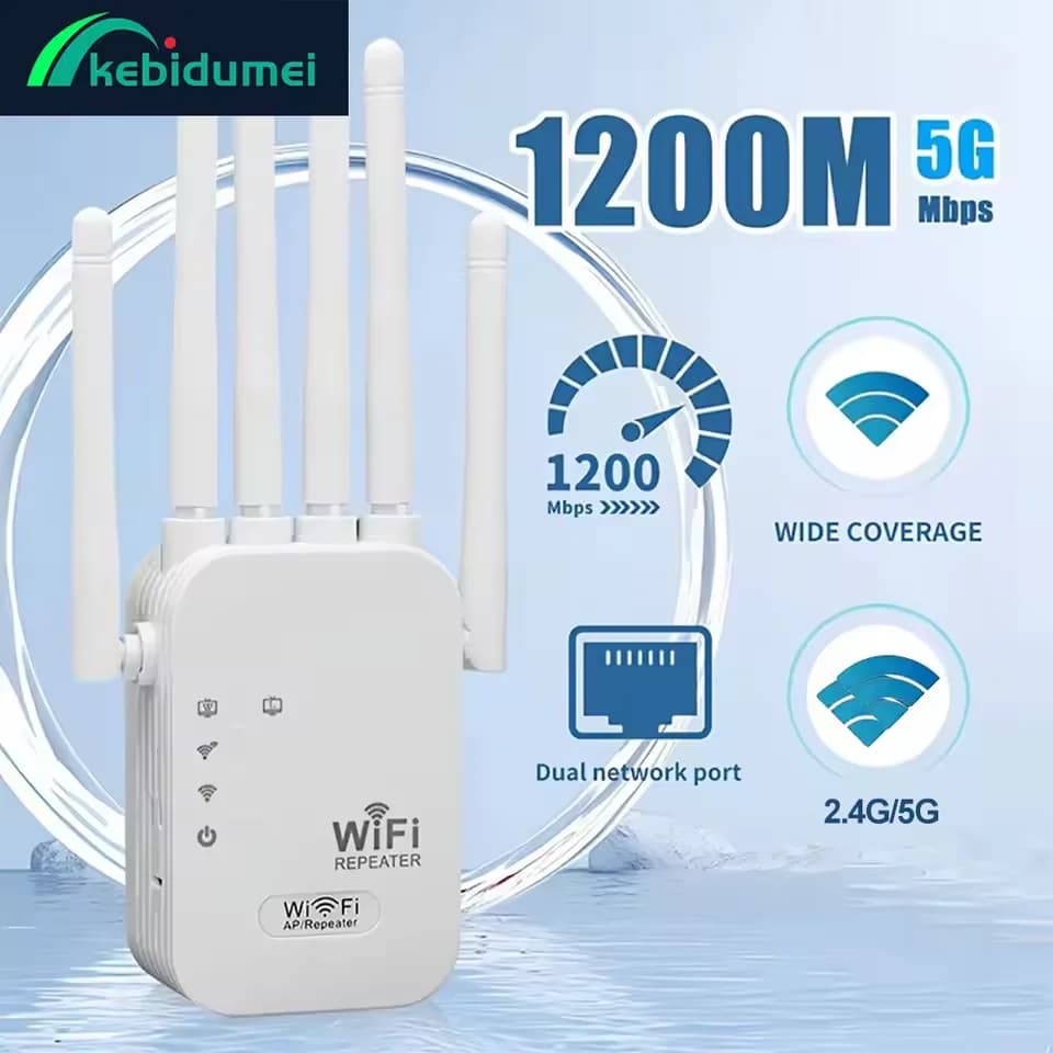 Ripetitore WiFi 1200Mbps con Porta WAN/LAN, Amplificatore di Segnale WiFi Dual-Band 2.4G/5G, Estensore di Rete a Lungo Raggio