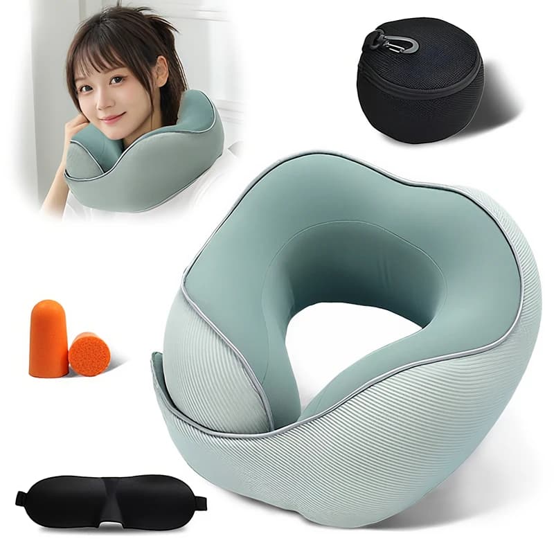 Cuscino a U con borsa di lusso Maschere per gli occhi Memory Foam Cuscino di supporto per il collo per la salute cervicale a rimbalzo lento Cuscini da viaggio per aereo per auto