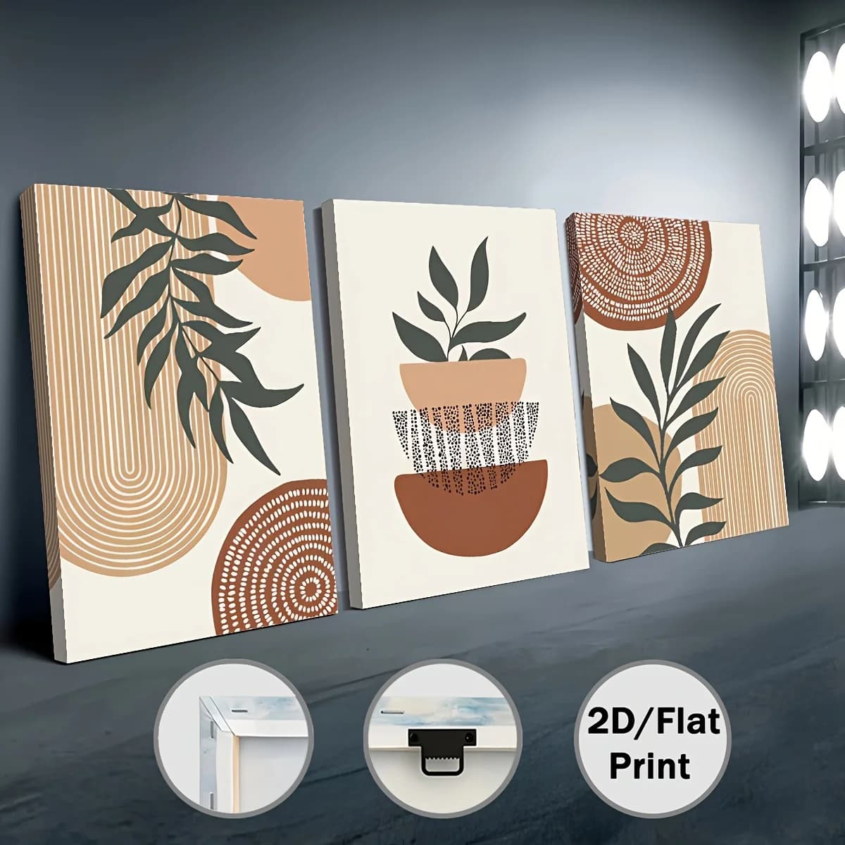 3-piece set of 2D flat print canvas paintings and posters, modern decorative style, plant and leaf home decor, wall art, high-definition printing, ready to hang, suitable for living room, bedroom, dining room, and office decoration, ideal gift