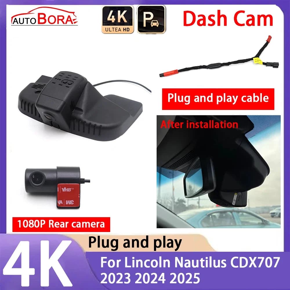 AutoBora 4K 2160P Plug and Play UHD Dash Cam for Car DVR Night Vision Camera for Lincoln Nautilus CDX707 2023 2024 2025