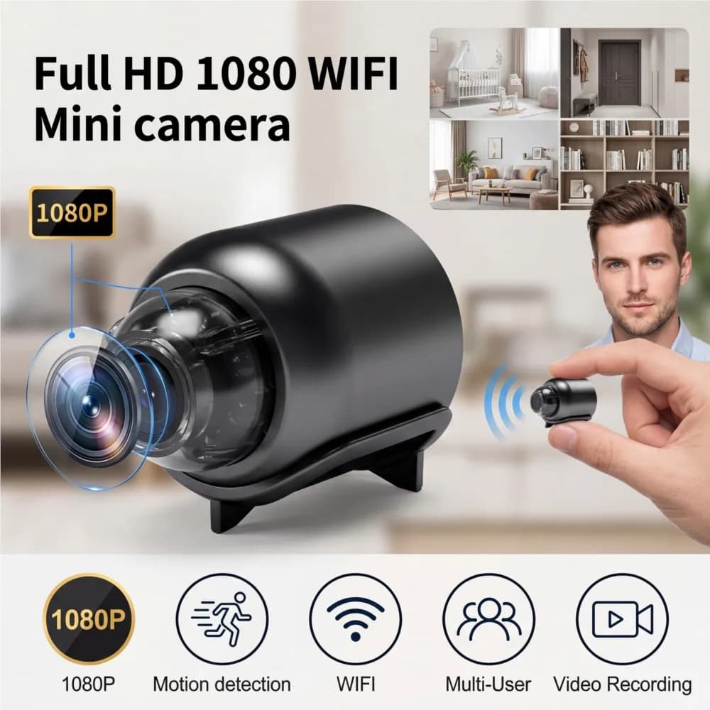 Mini Telecamera HD 1080P con Visione Notturna, Telecamera WiFi per Casa, Monitoraggio Remoto per Bambini e Animali Domestici, Telecamera di Sorveglianza con Scheda di Memoria