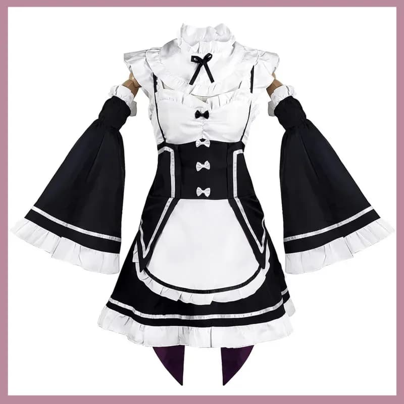 Anime Re: in A Different da Rem Ram Costume Cosplay Re:Zero Iniziare la vita in un altro mondo Parrucca Vestito da cameriera Setx, 5;d'2.y;8'
