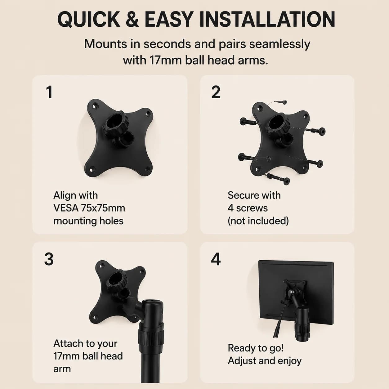 Portable Monitor Holder Vesa75 Hole Pitch Ball Head Adapter Free Angle Adjustment Stable Support TV Stand Interface