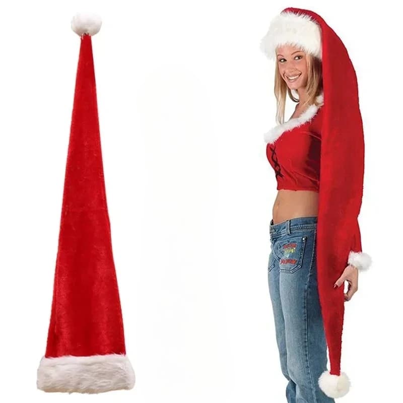 Unisex Extra Long Fluffy Santa Hat Adults Men Women Christmas Party Costume Cap Holiday Decor New Year Birthday Xmas Gift