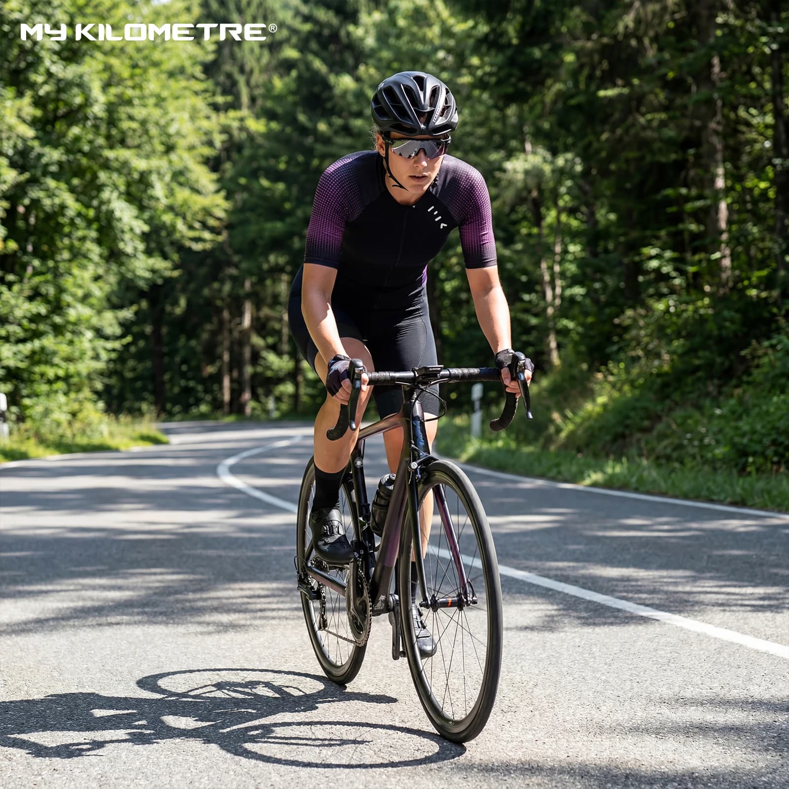 Maglia da triathlon a maniche corte da donna, ad asciugatura rapida, traspirante, per ciclismo, corsa, nuoto, con cerniera frontale, maglia da gara, tuta da triathlon MY KILOMETRE