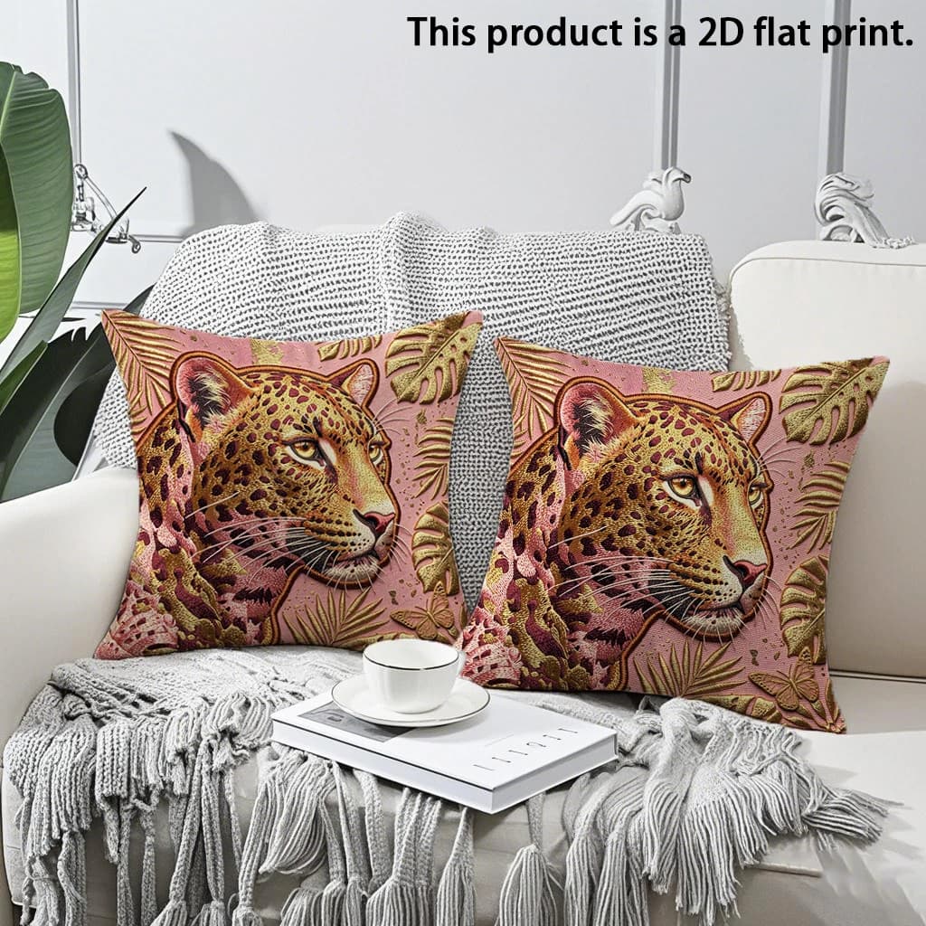 2pcs Luxury Pink Gold Leopard Print Throw Pillow Covers Wild Jungle Tropical Decorative Cushion Cases for Sofa Couch Bed