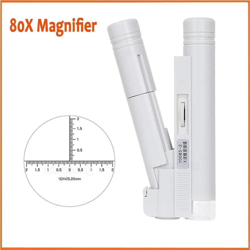 Lente d'ingrandimento pieghevole per microscopio tascabile regolabile illuminata a LED 80 volte con lampade e scala di lettura 0.01mm