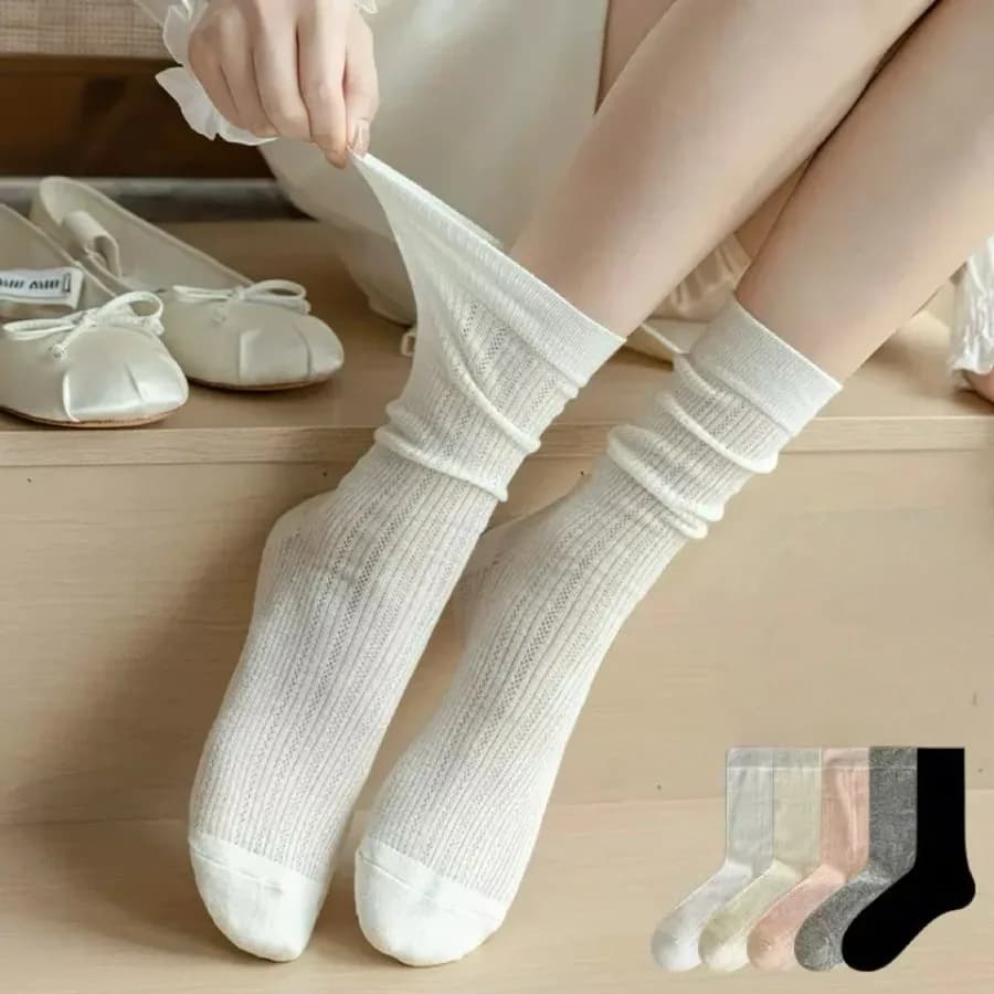 1Pair Women Thin Hollow Out Long Loose Socks JK Lolita Sweet Girls Japanese Solid Color Breathable Cotton Spring Summer Stockin