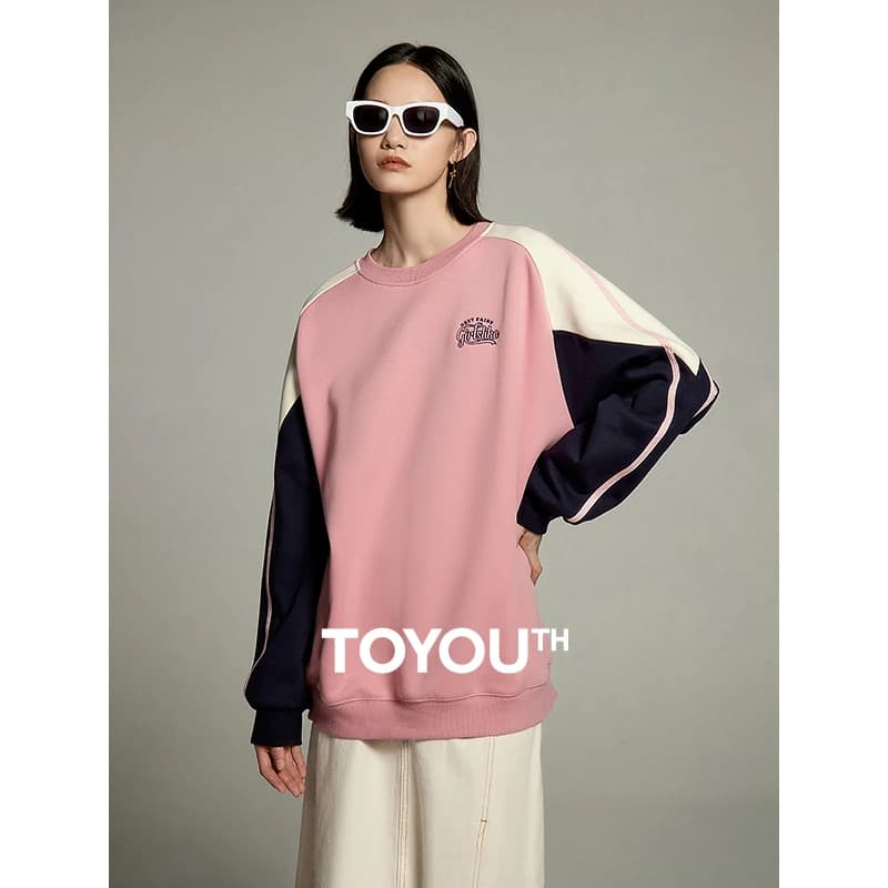 Toyouth felpa donna 2023 autunno manica lunga O collo felpa con cappuccio allentata cuciture a contrasto Casual Sport Outdoor Pullover top