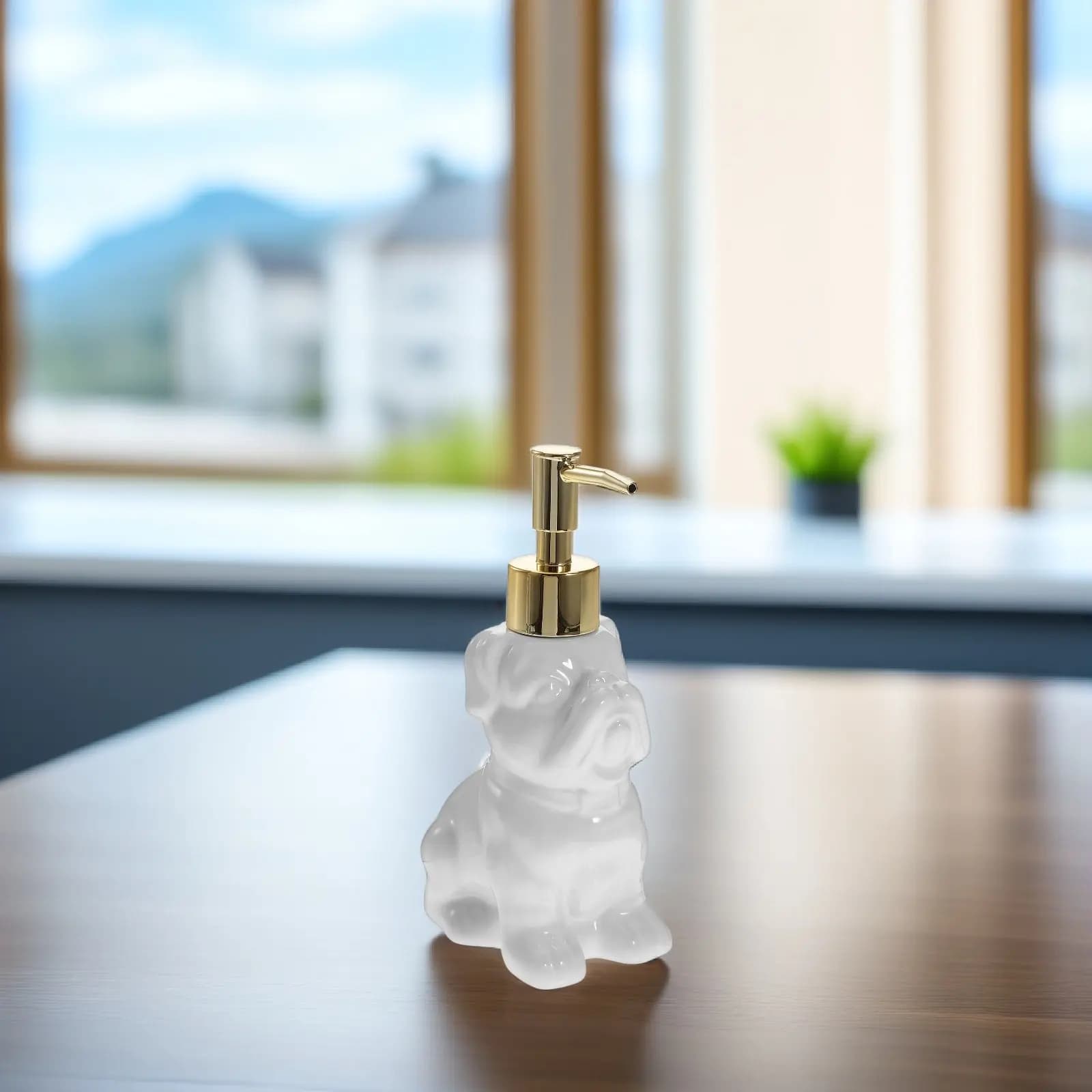 Dispenser di Sapone in Ceramica Ricaricabile con Pompa, Design a Forma di Cane, per Shampoo, Bagnoschiuma, Detergente Viso, Dispenser Portatile da Viaggio per Bagno