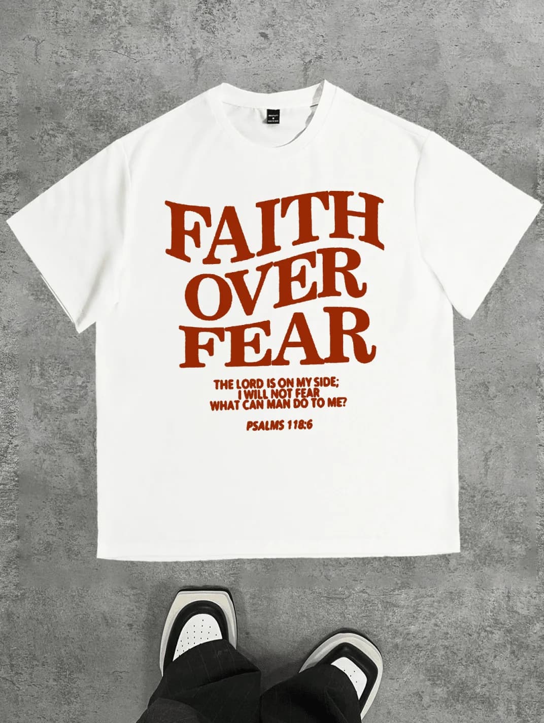 T-shirt da uomo con grafica Faith Over Fear, in cotone, a maniche corte, girocollo, casual
