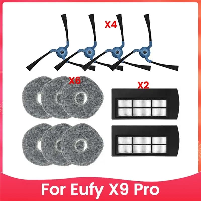Kit di accessori e ricambi ABIY 12 pezzi con spazzola laterale, filtro HEPA e panno per la pulizia per Eufy X9 Pro