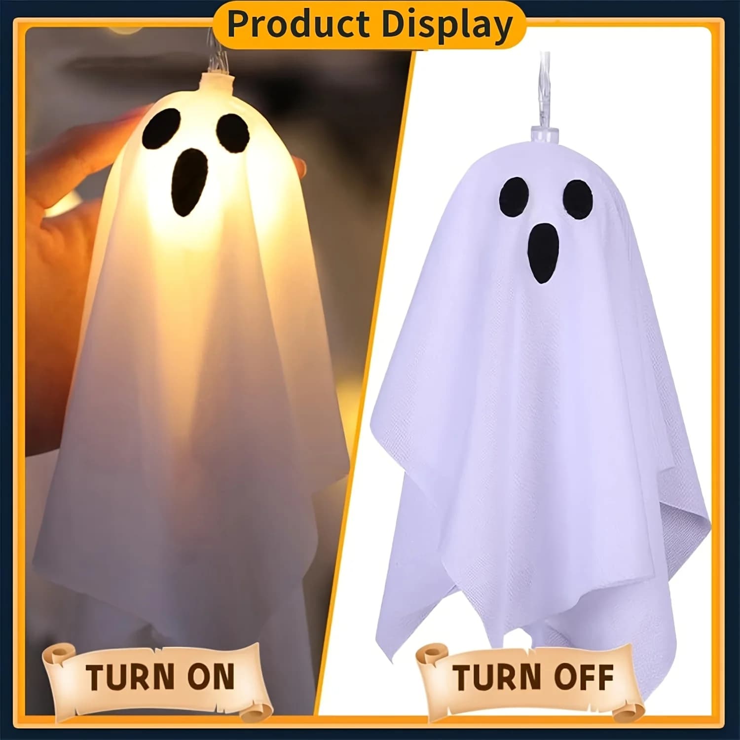 Halloween Fabric Ghost LED String Lights Indoor Fireplace Window Hanging Light Party Spooky Decor Fairy Lamp