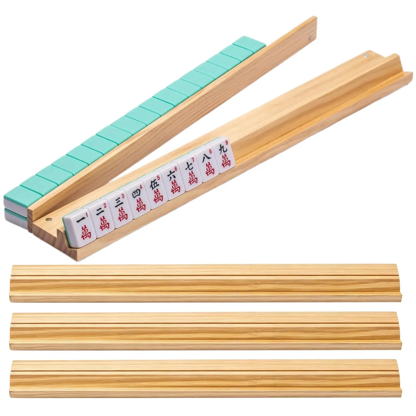 wooden Mahjong Pushers and Racks 4Pcs/set Non-slip Mahjong Racks with Pushers Set for Adults Family Traveler Home