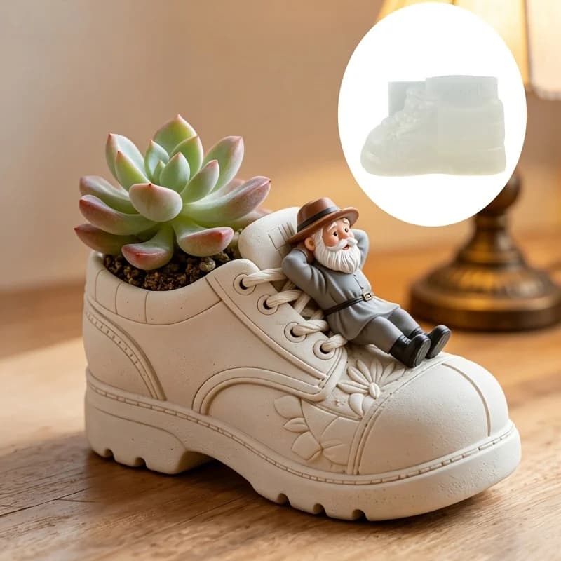 Stampo in resina e silicone per piante succulente, vasi, scatole portaoggetti a forma di scarpe di Babbo Natale, portacandele e gesso