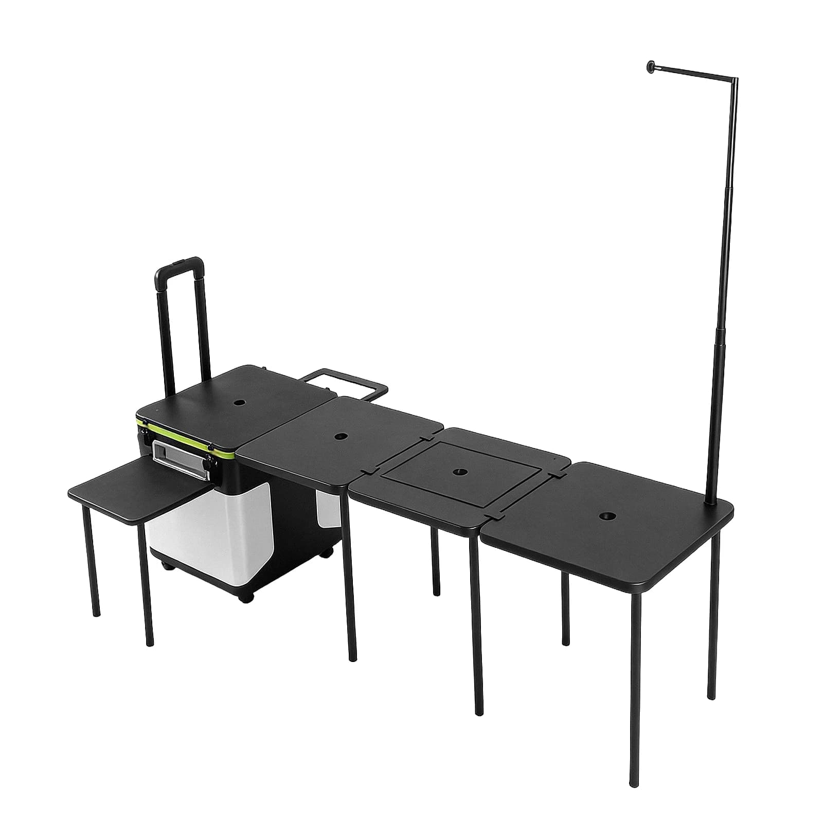 Tavolo da Campeggio con Ruote, Stazione di Cucina Portatile Pieghevole con Supporti per Luci, per Picnic, Feste, Spiaggia, Barbecue e Cucina all'Aperto