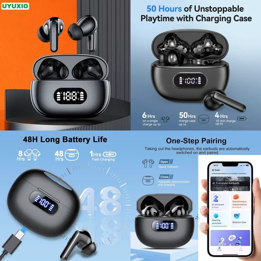 Auricolari Wireless con Traduttore AI, 144 Lingue Online, Bluetooth 5.4, TWS, Traduzione in Tempo Reale per Viaggi, Prodotto di Tendenza