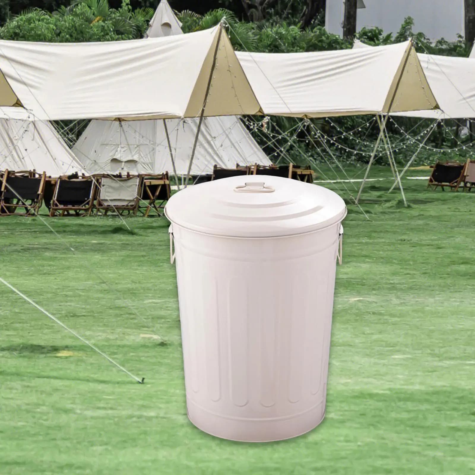 Metal Trash Can Garbage Container Versatile Sturdy Bucket with Two Handles Compost Bin for Garden Kitchen Garage Yard Patio