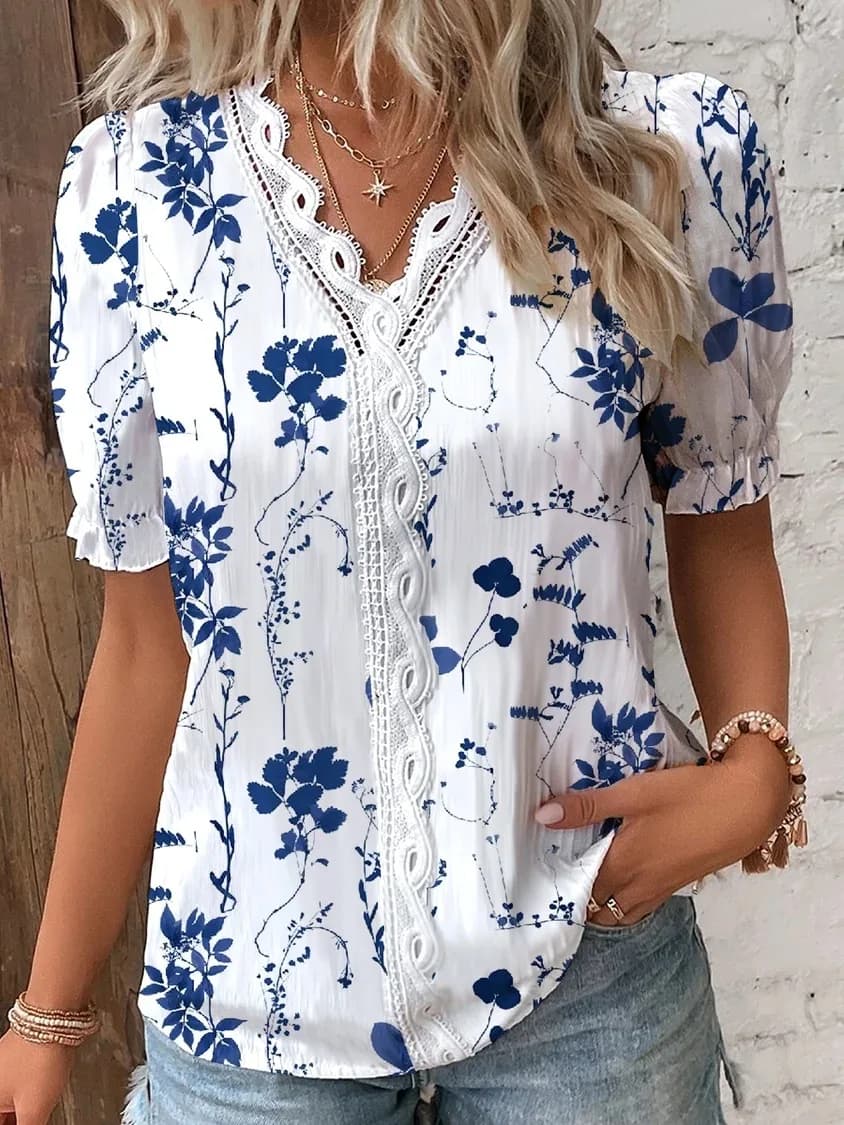 2024 moda casual camicia da vacanza donna estate scollo a V scava fuori camicetta tinta unita femminile elegante jacquard a righe top casual