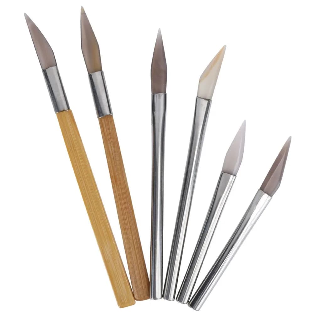 6Pcs Professional Agate Burnisher Set, Various Shapes & Sizes, Polishing Tools for Gold Silver Jewelry Making DIY Crafts