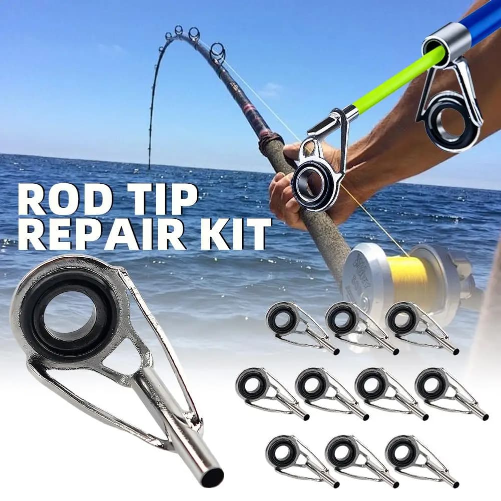 Repair Kit for Fishing Cane Tops, Set of 10 Spare Parts for Cane Tops, 5 Measures, for Sea Cane and Long Distance Launch, with Top Guide Ring