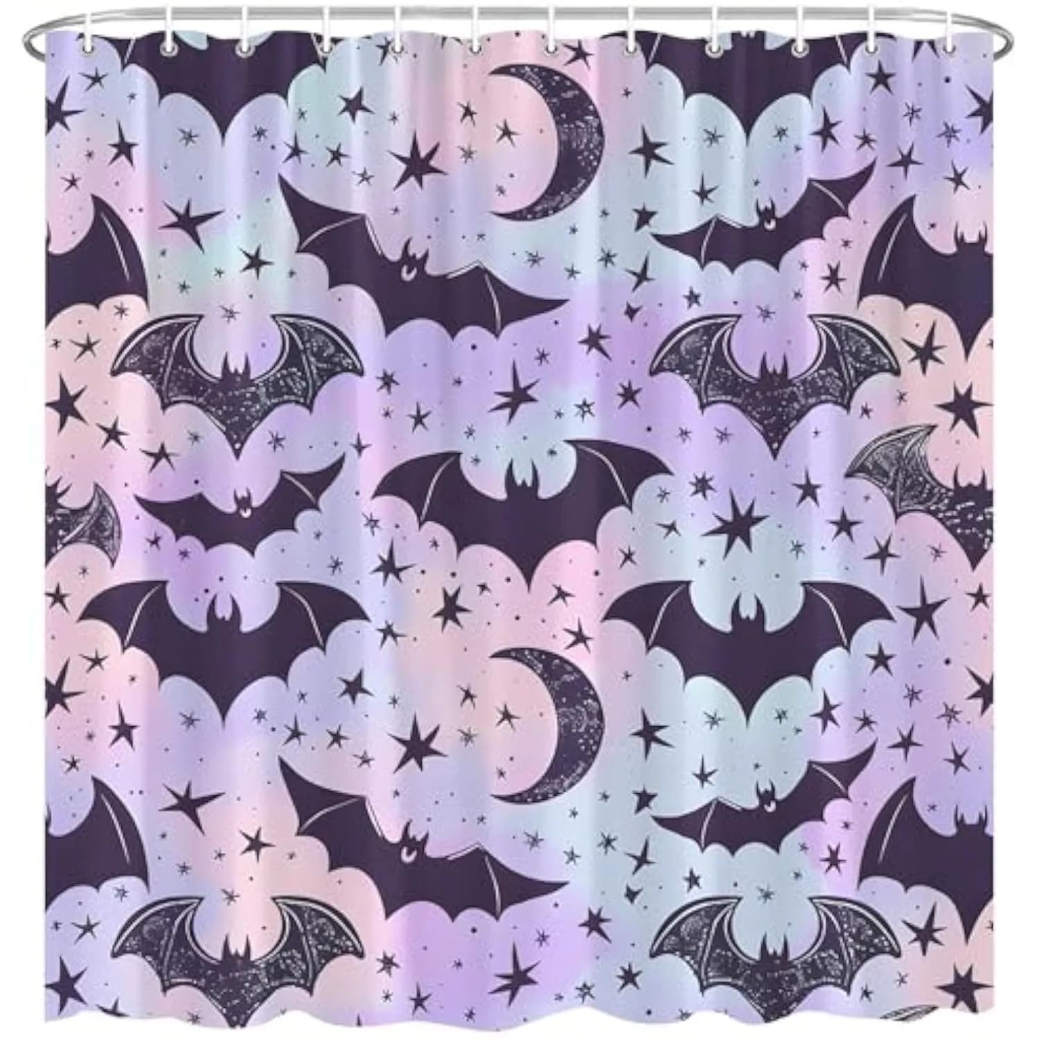 Halloween Bat Shower Curtain Fantasy Spider Moon Star Colorful Spooky Gothic Happy Halloween Polyester Fabric Bathroom Decor