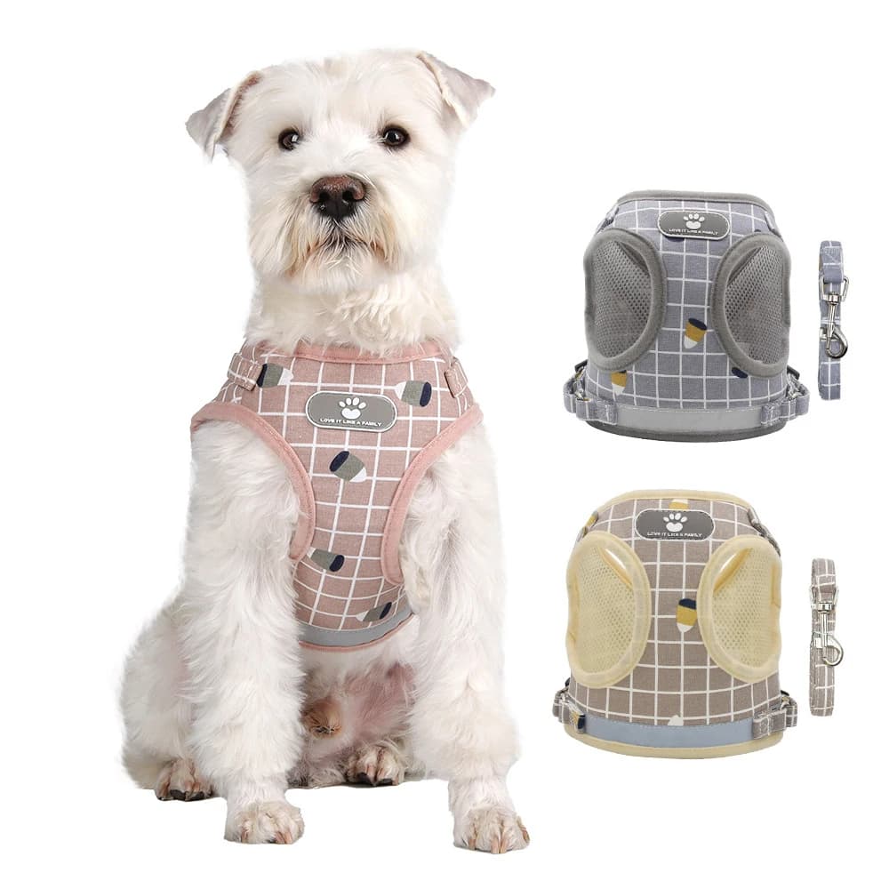 Imbracature per cani di piccola taglia guinzaglio scozzese collare per gatti cucciolo imbracatura Pomeranian traspirante riflettente Walk Lead Dog Rope barboncino Pet Supplies