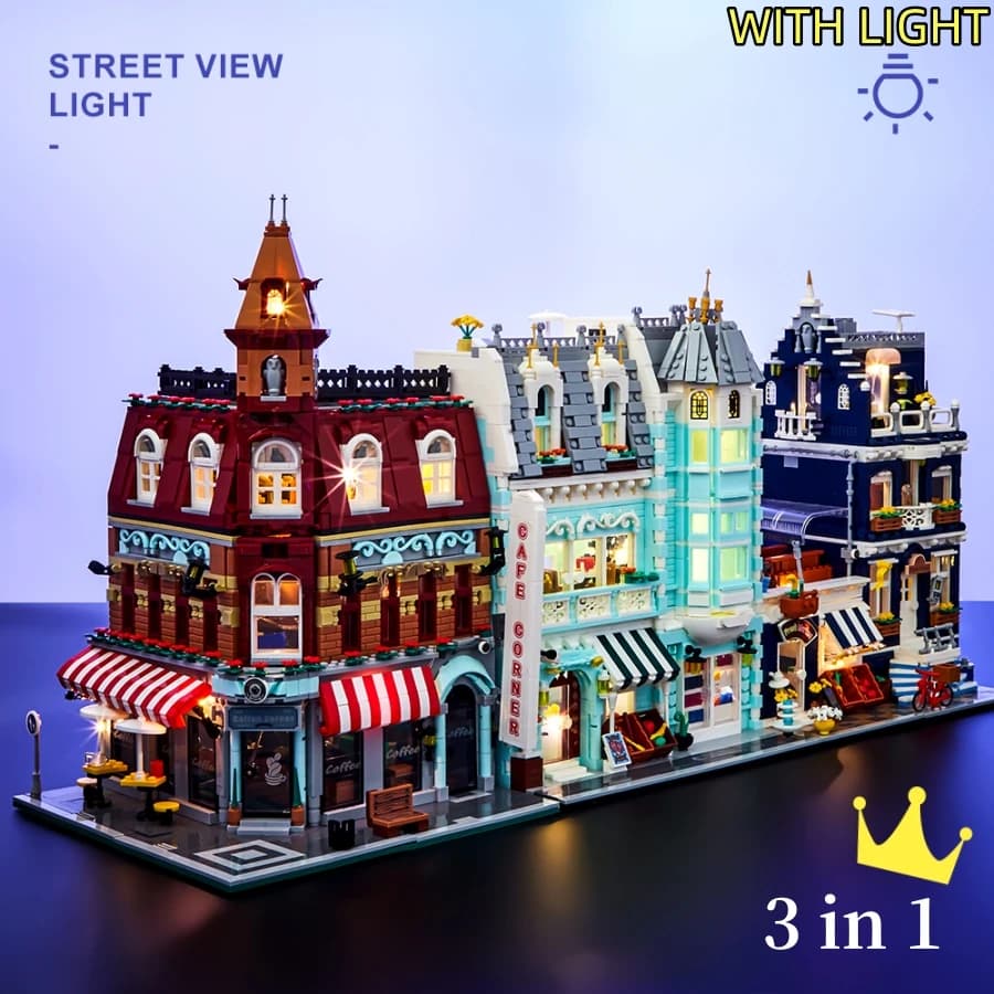 MINI Mattoni Mercato Europeo Street Café Villa Negozio Casa Building Blocks Città Street View Modello di Scena Assemblare Giocattolo Regali per Bambini