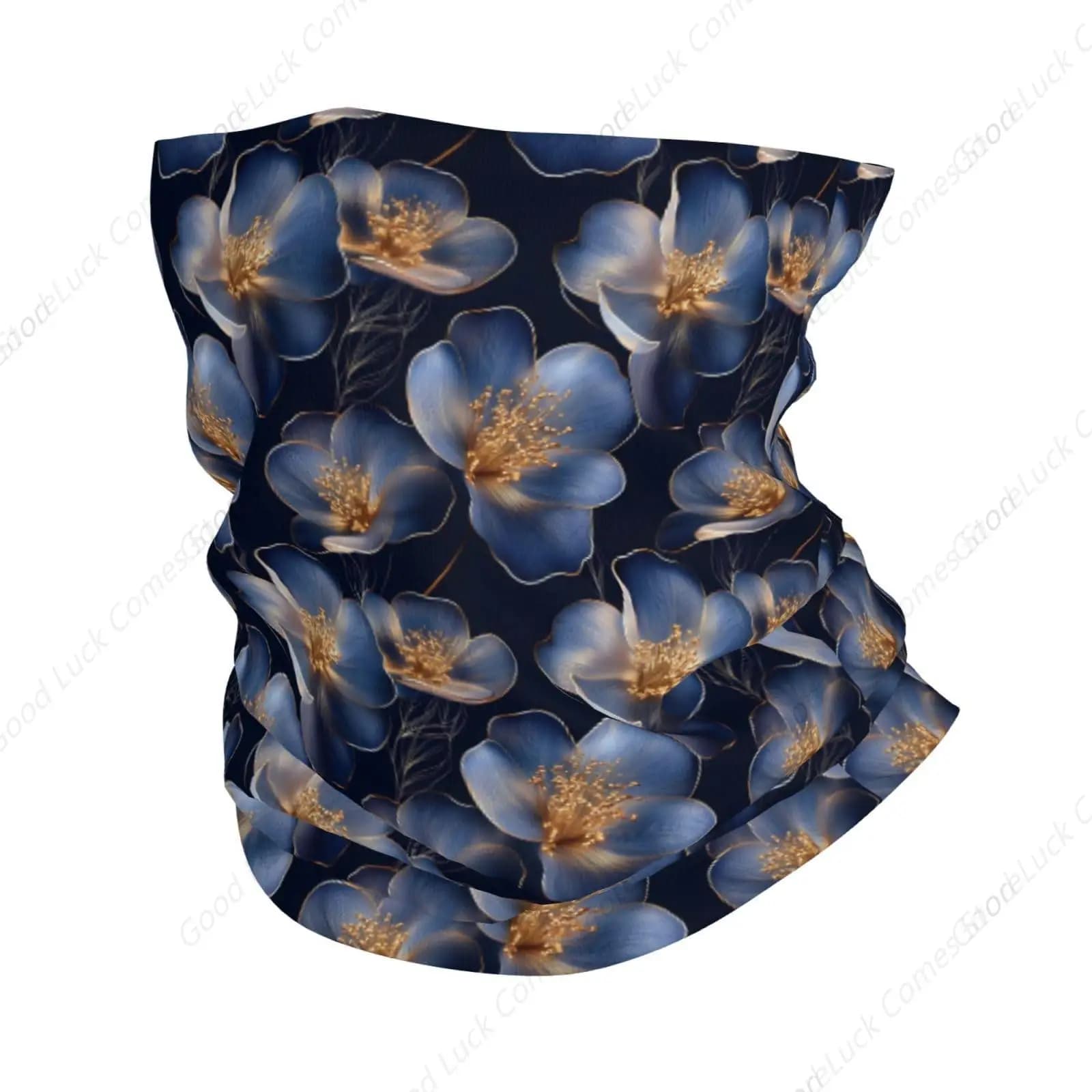Ghette per il collo per uomo donna - Bandane con stampa di fiori blu e dorati Passamontagna Mezza maschera Copri collo Sciarpa