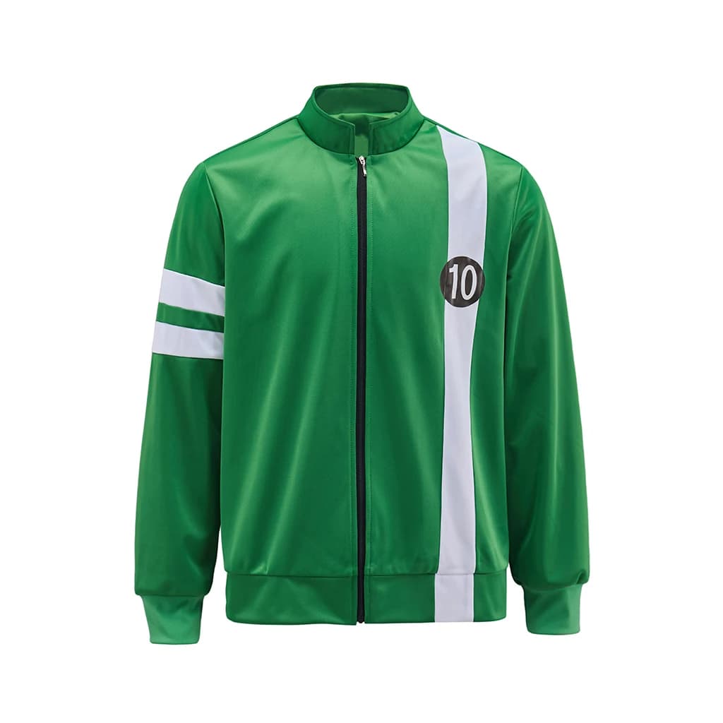 Ben Tennyson Costume Cosplay Ben Alien Force Tennyson Giacca verde con cerniera Felpe con cappuccio Felpa sportiva casual da uomo Halloween Out