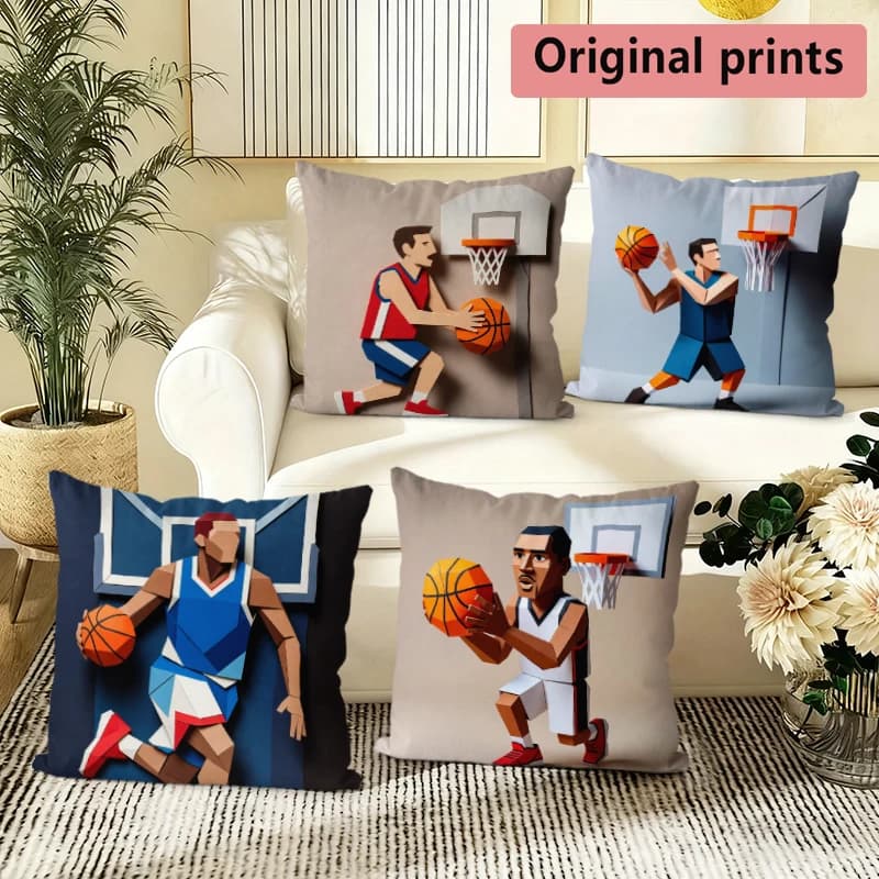 Geometric Basketball Player Throw Pillow Covers Pattern Cushion Cover Suitable for Sofa Bedroom Car Pillow Cover