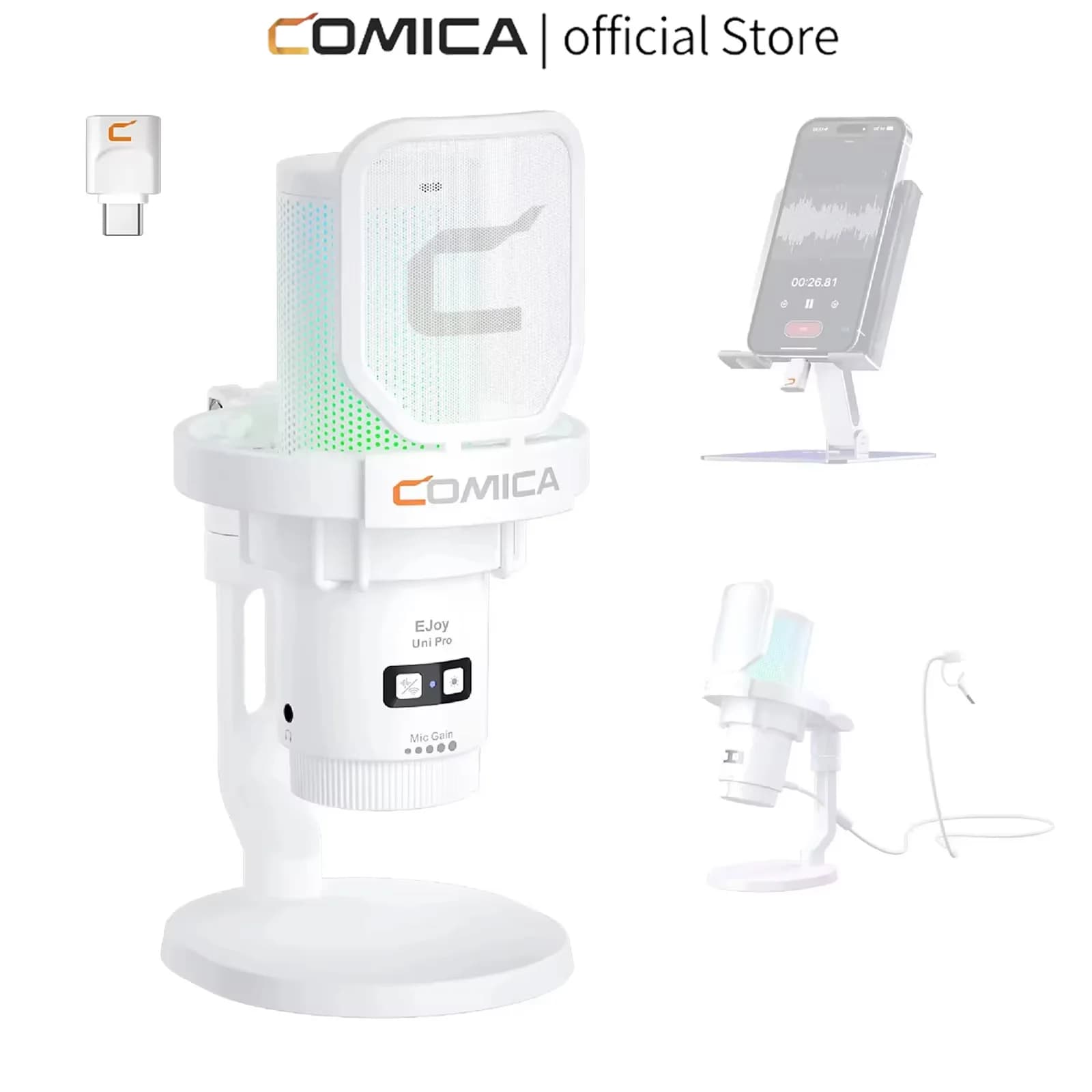 COMICA Ejoy Uni Pro Wireless USB Gaming Microphone for PC, smartphone,PS4/5 Condenser RGB Microphone with Noise reductuon