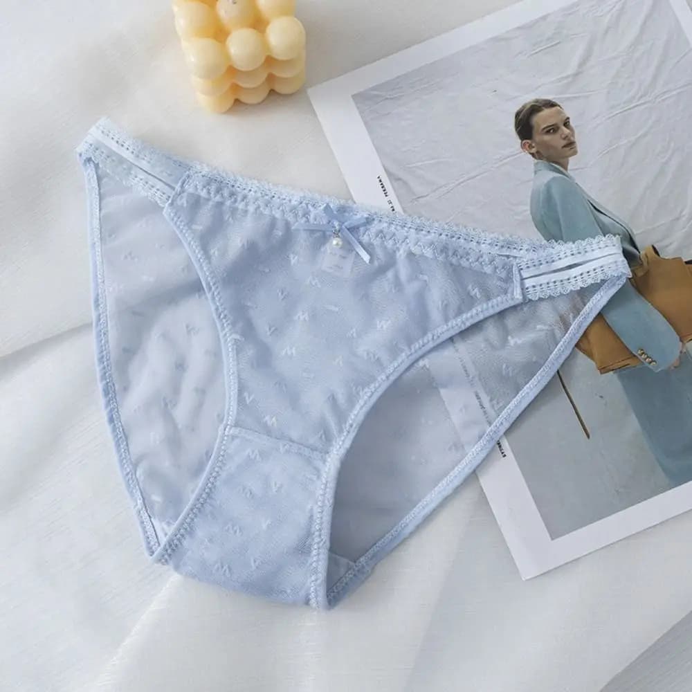 Color Transparents Lace Nylon Soft Cotton Crotch Women Underwear ​Letter Print Briefs Korean Style Panties Elastic Mesh Briefs
