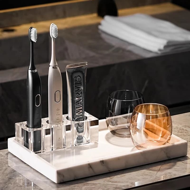 Luxury Crystal Electric Toothbrush Holder, Marble Washing Cup Organizer, Elegant Bathroom Storage Tray for Brush Sets